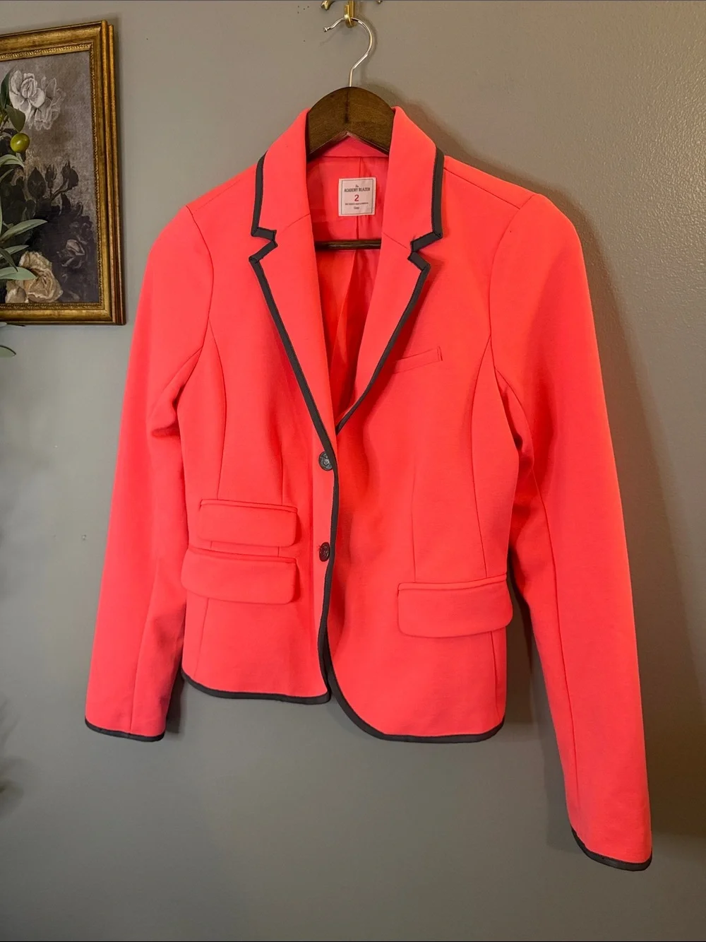GAP Academy Blazer Neon Pink Coral Contrast Trim Preppy Career Jacket Size 2 - Picture 6 of 7